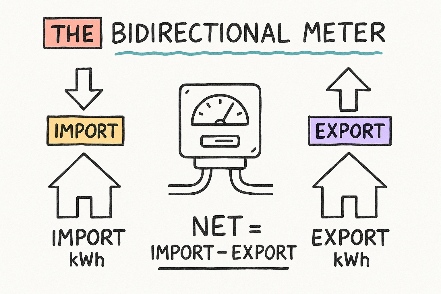 The bidirectional meter tracks both flows