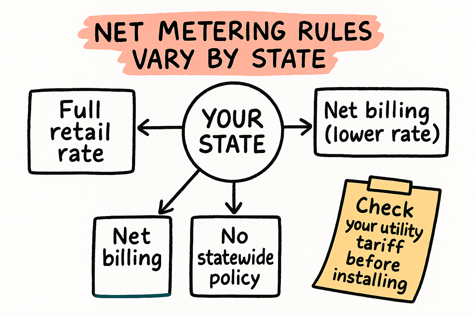 Net metering rules vary. Check your state.